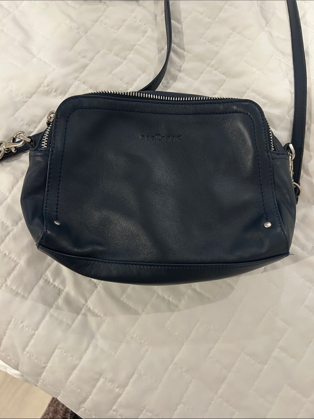 Navy Leather Crossbody Bag with Adjustable Strap